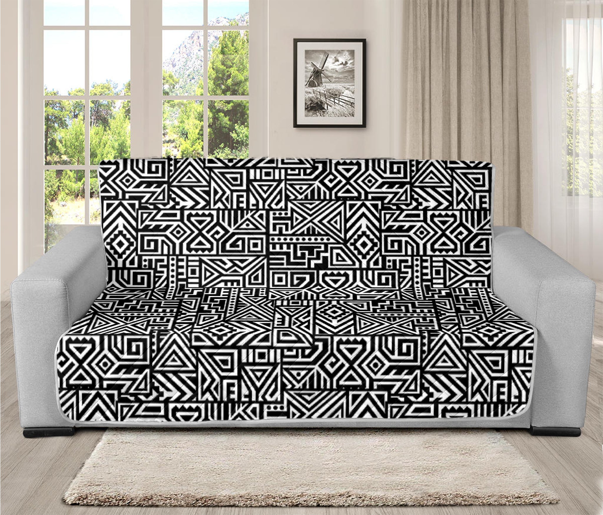 Black And White Geometric African Print Futon Protector