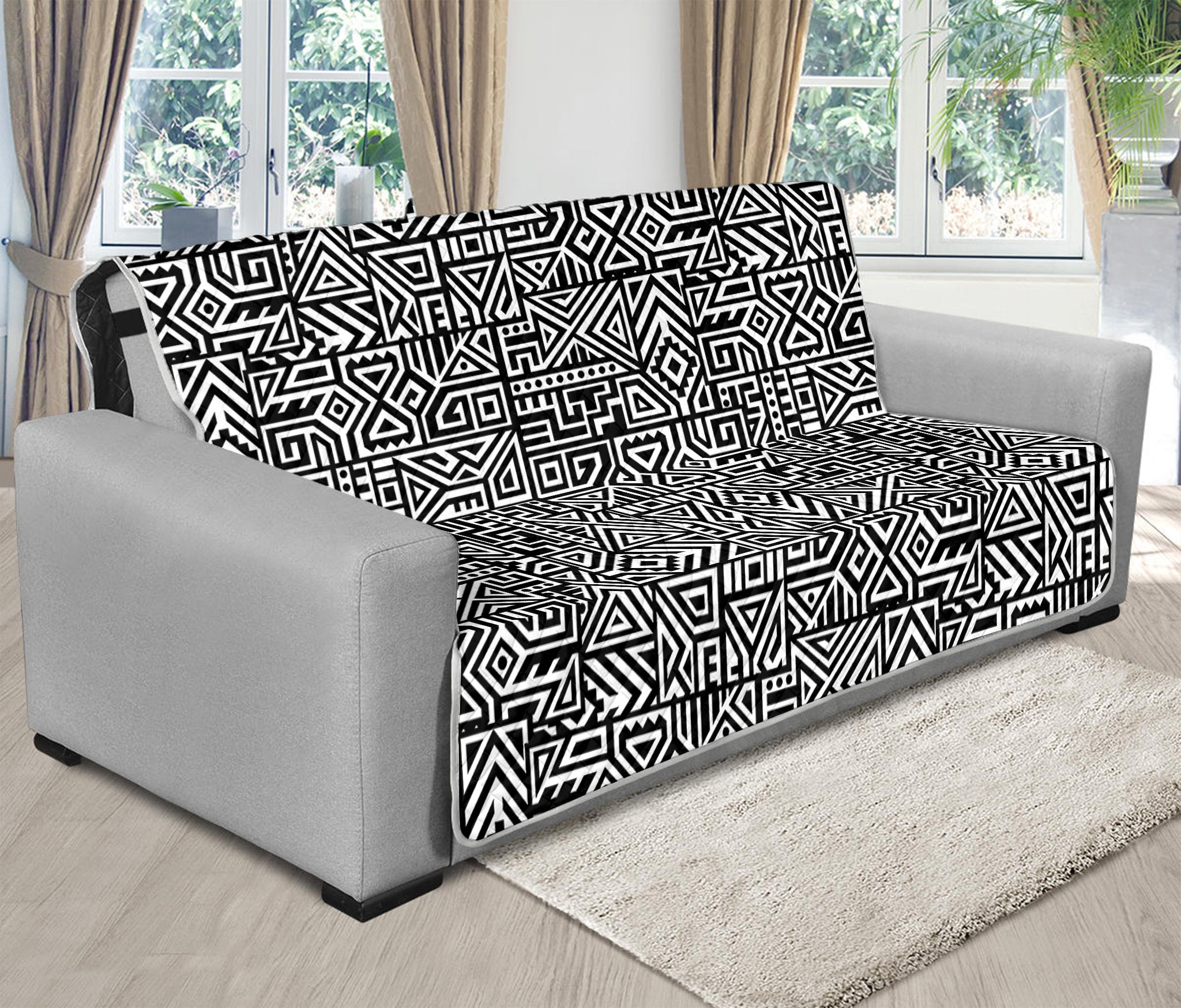 Black And White Geometric African Print Futon Protector