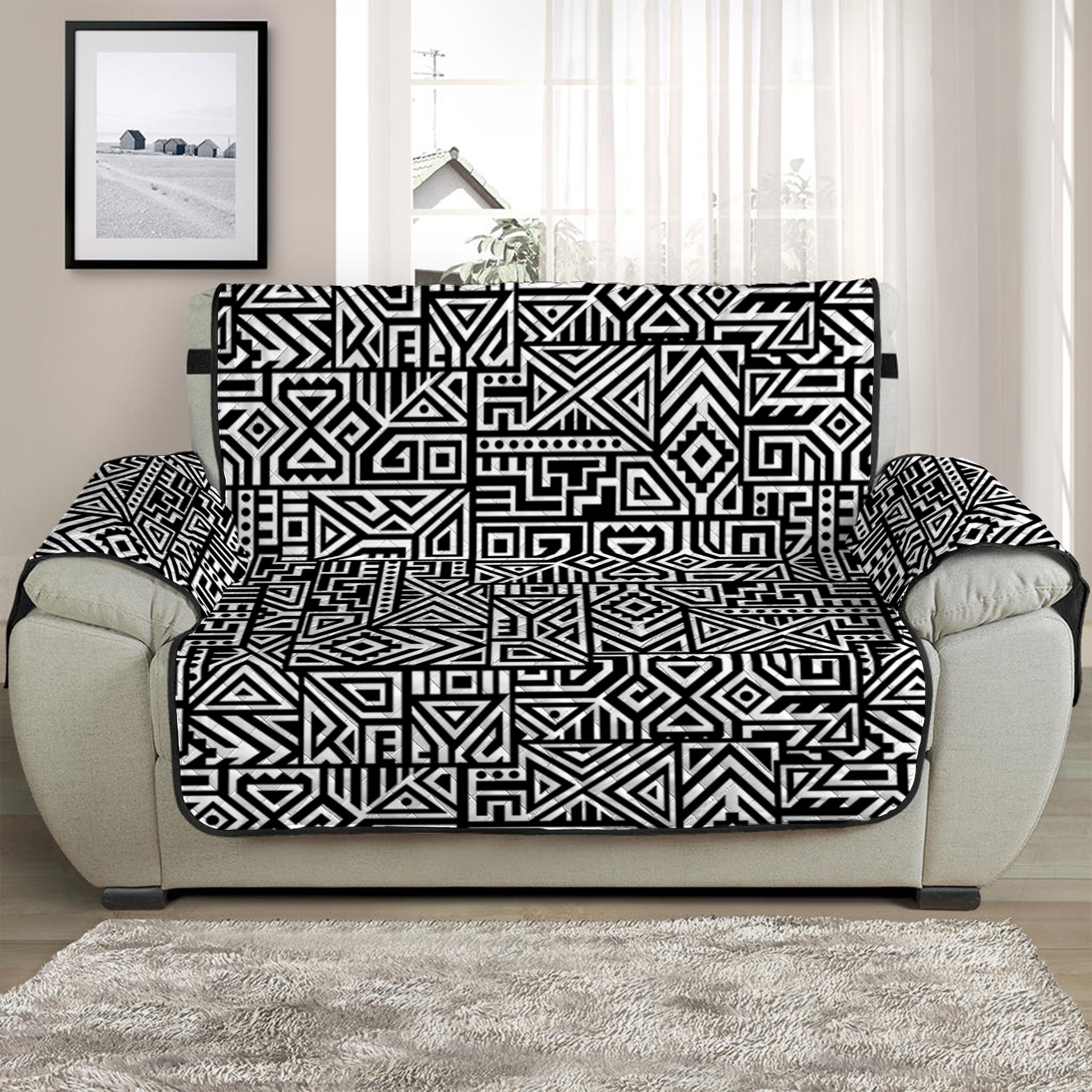 Black And White Geometric African Print Half Sofa Protector