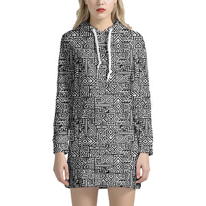 Black And White Geometric African Print Hoodie Dress