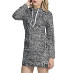 Black And White Geometric African Print Hoodie Dress