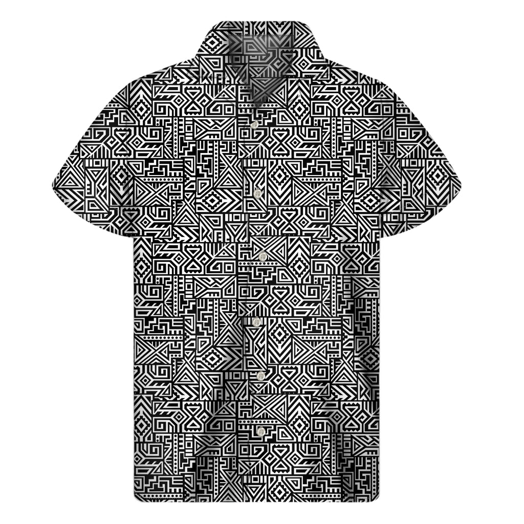 Black And White Geometric African Print Men's Short Sleeve Shirt