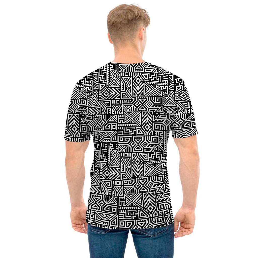 Black And White Geometric African Print Men's T-Shirt