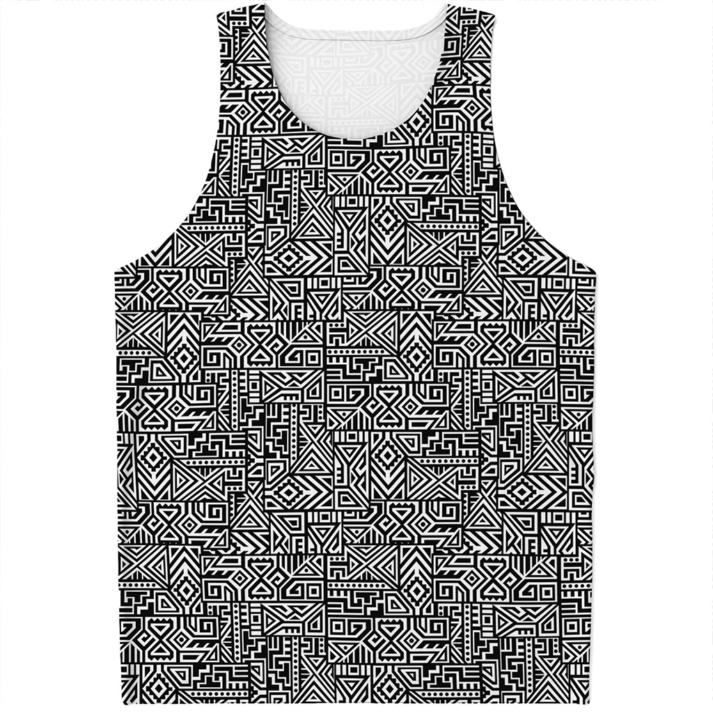 Black And White Geometric African Print Men's Tank Top