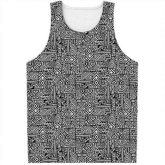Black And White Geometric African Print Men's Tank Top