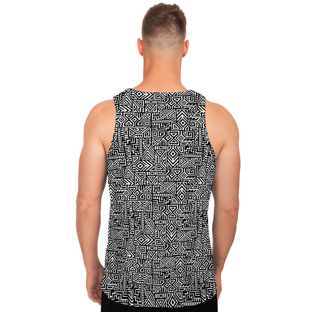 Black And White Geometric African Print Men's Tank Top