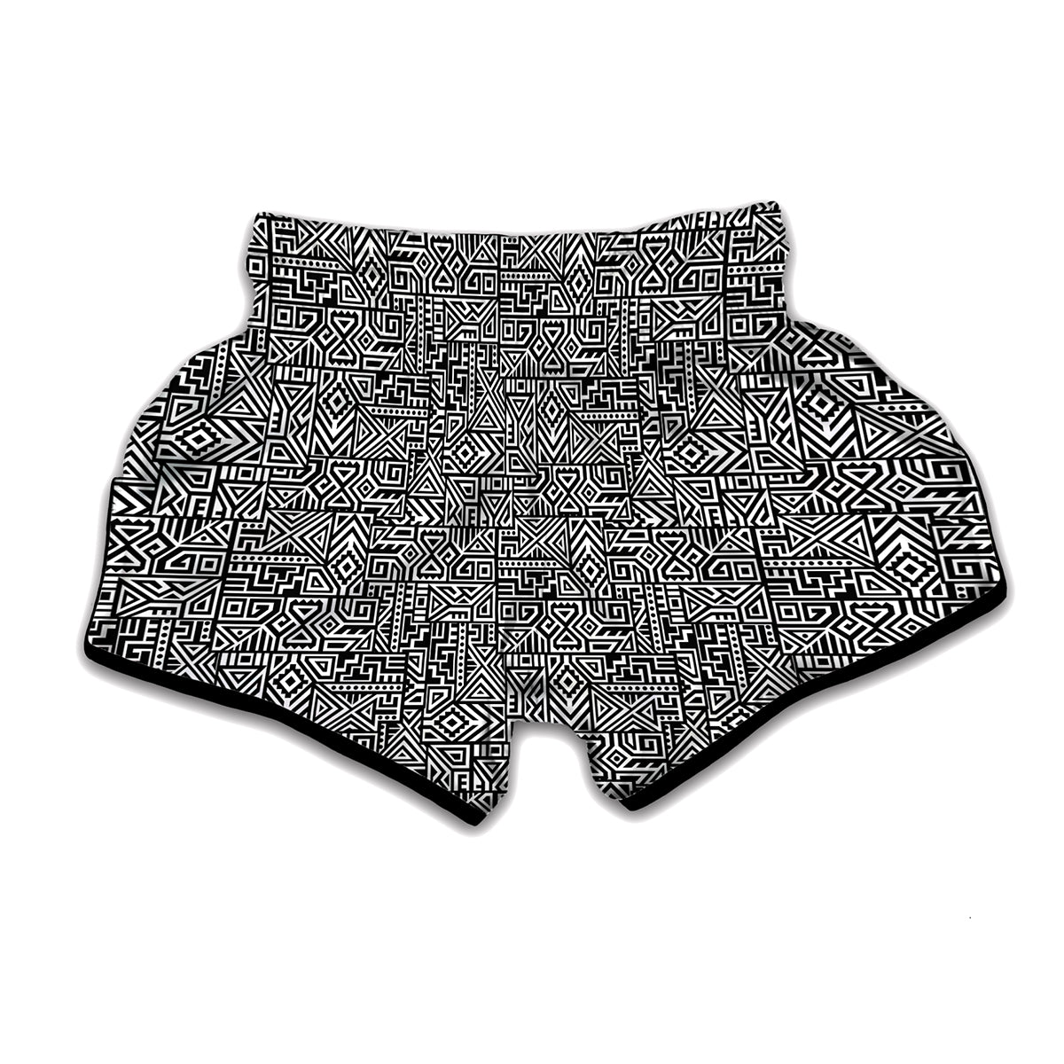 Black And White Geometric African Print Muay Thai Boxing Shorts