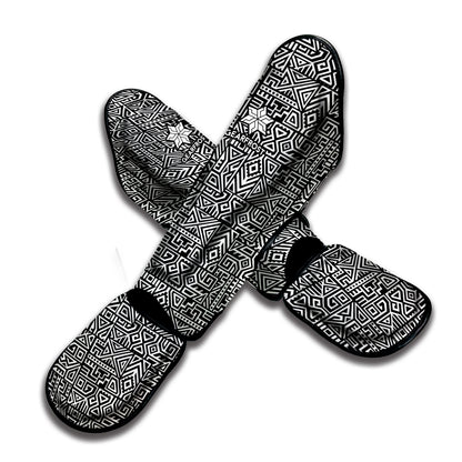 Black And White Geometric African Print Muay Thai Shin Guard