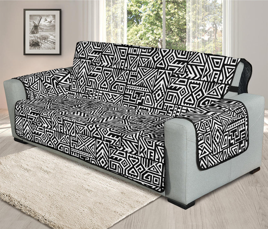 Black And White Geometric African Print Oversized Sofa Protector