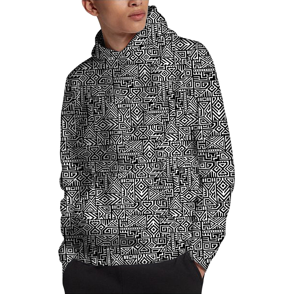 Black And White Geometric African Print Pullover Hoodie