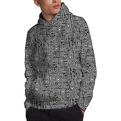 Black And White Geometric African Print Pullover Hoodie