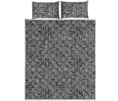 Black And White Geometric African Print Quilt Bed Set