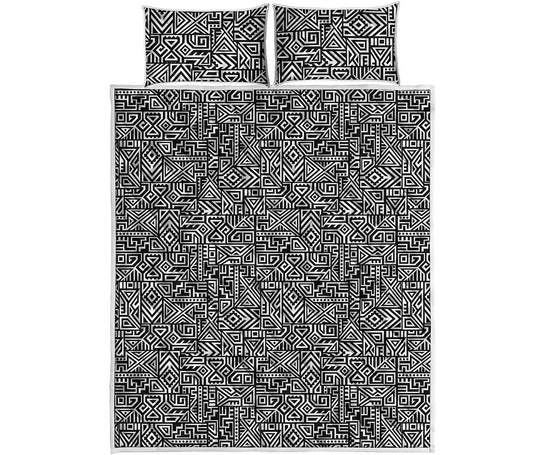 Black And White Geometric African Print Quilt Bed Set