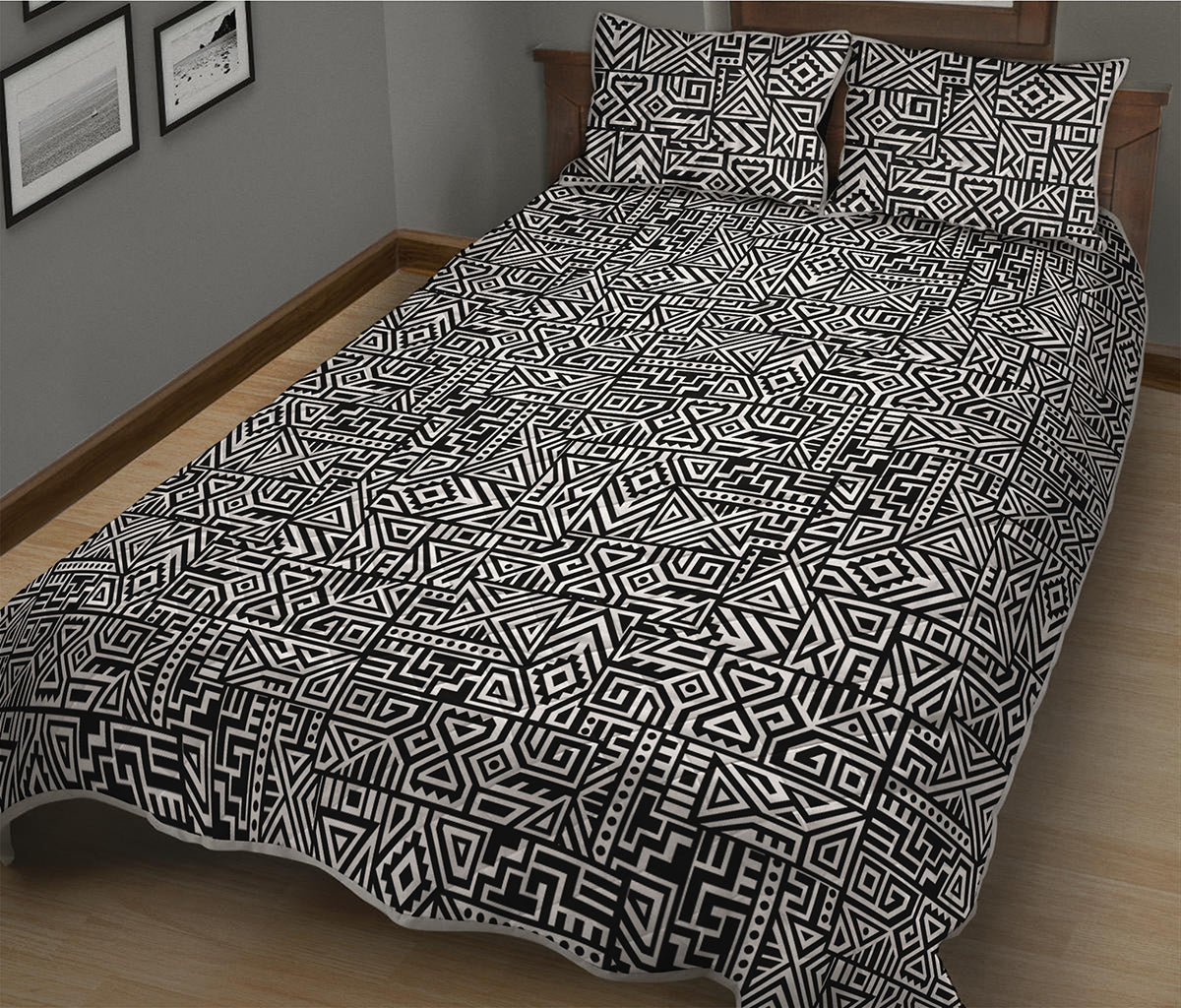 Black And White Geometric African Print Quilt Bed Set