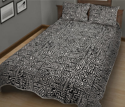 Black And White Geometric African Print Quilt Bed Set
