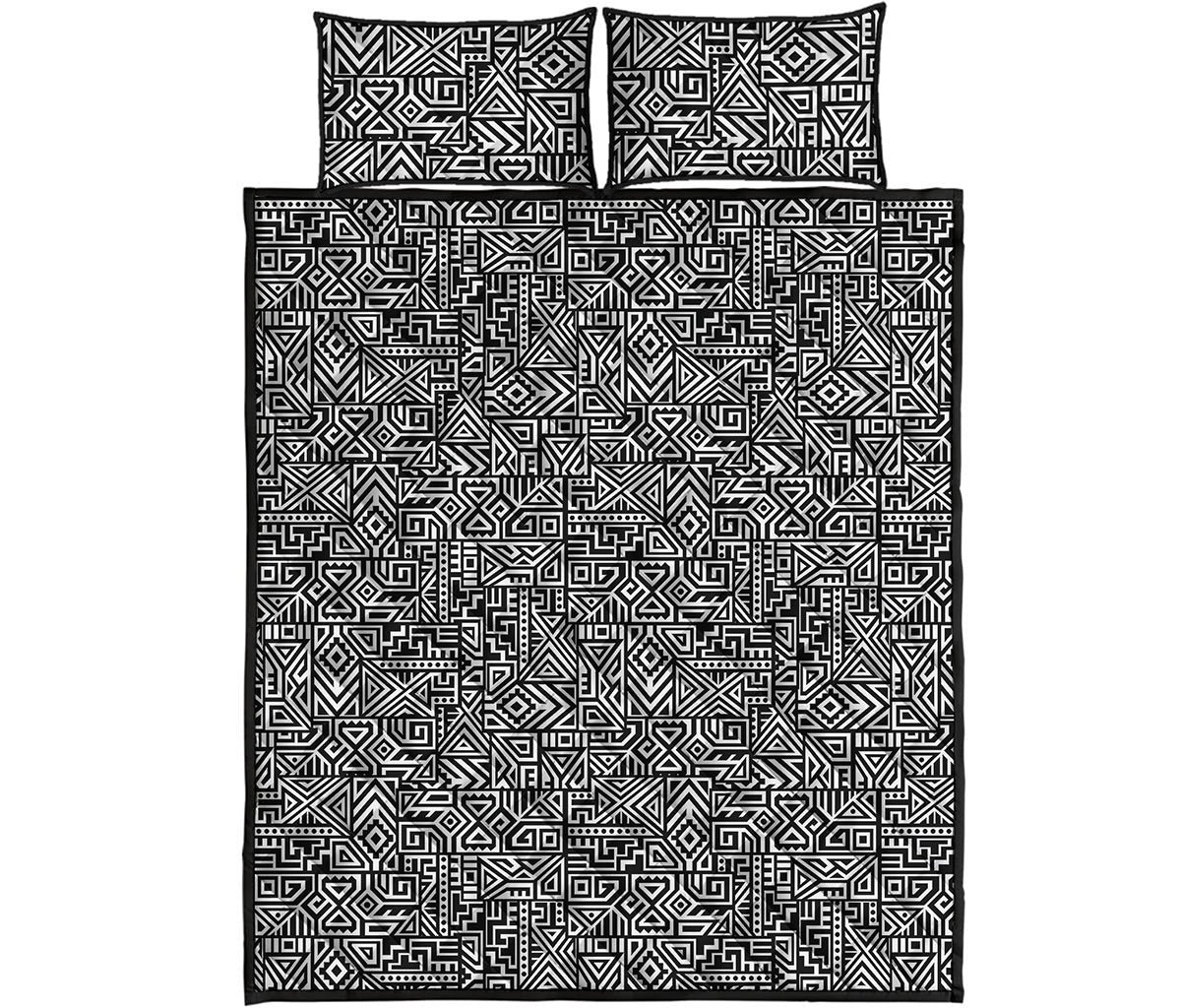 Black And White Geometric African Print Quilt Bed Set
