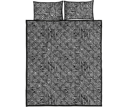Black And White Geometric African Print Quilt Bed Set