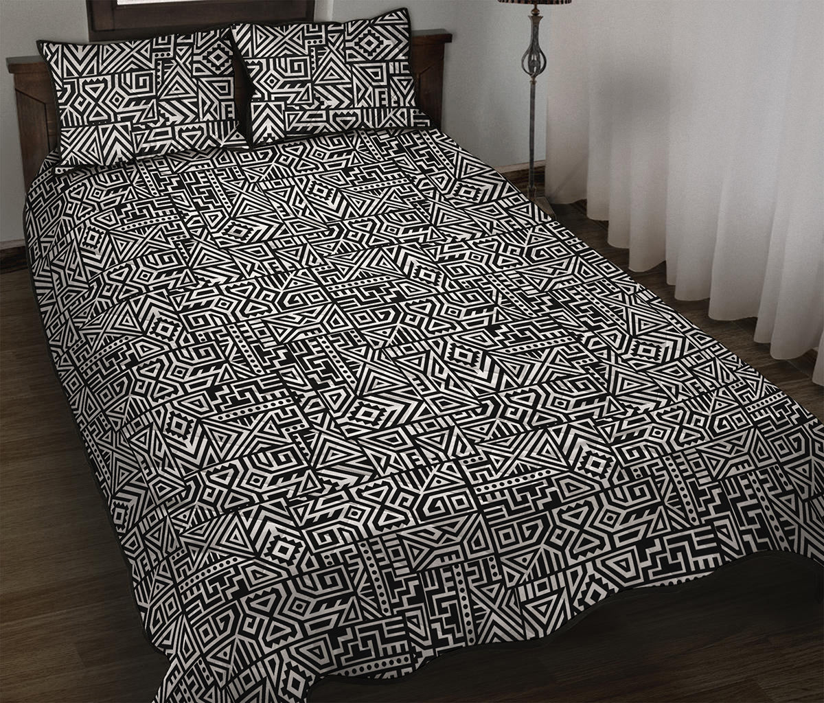 Black And White Geometric African Print Quilt Bed Set