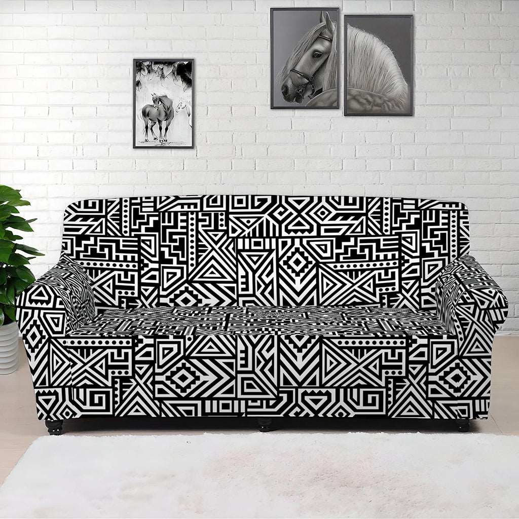 Black And White Geometric African Print Sofa Cover