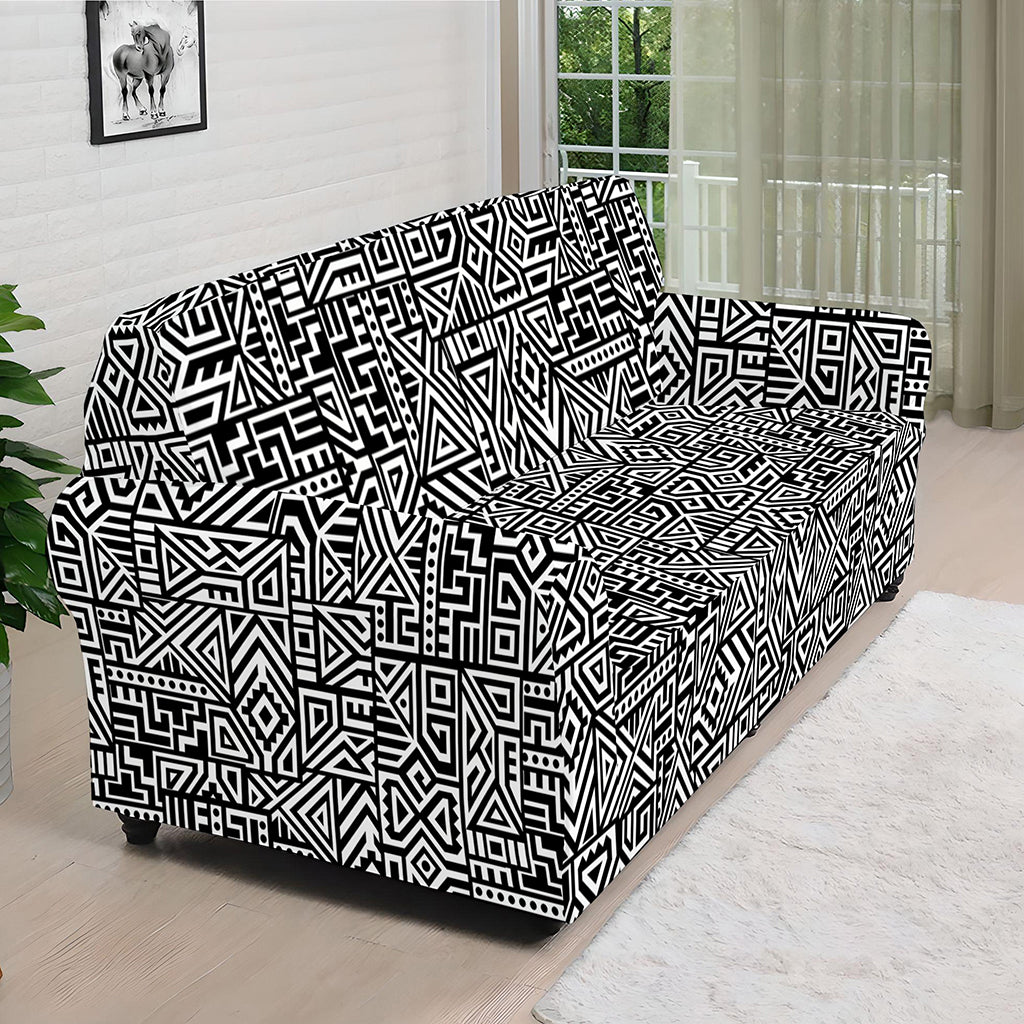 Black And White Geometric African Print Sofa Cover