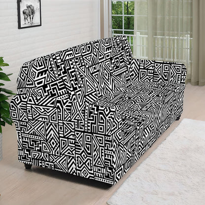Black And White Geometric African Print Sofa Cover
