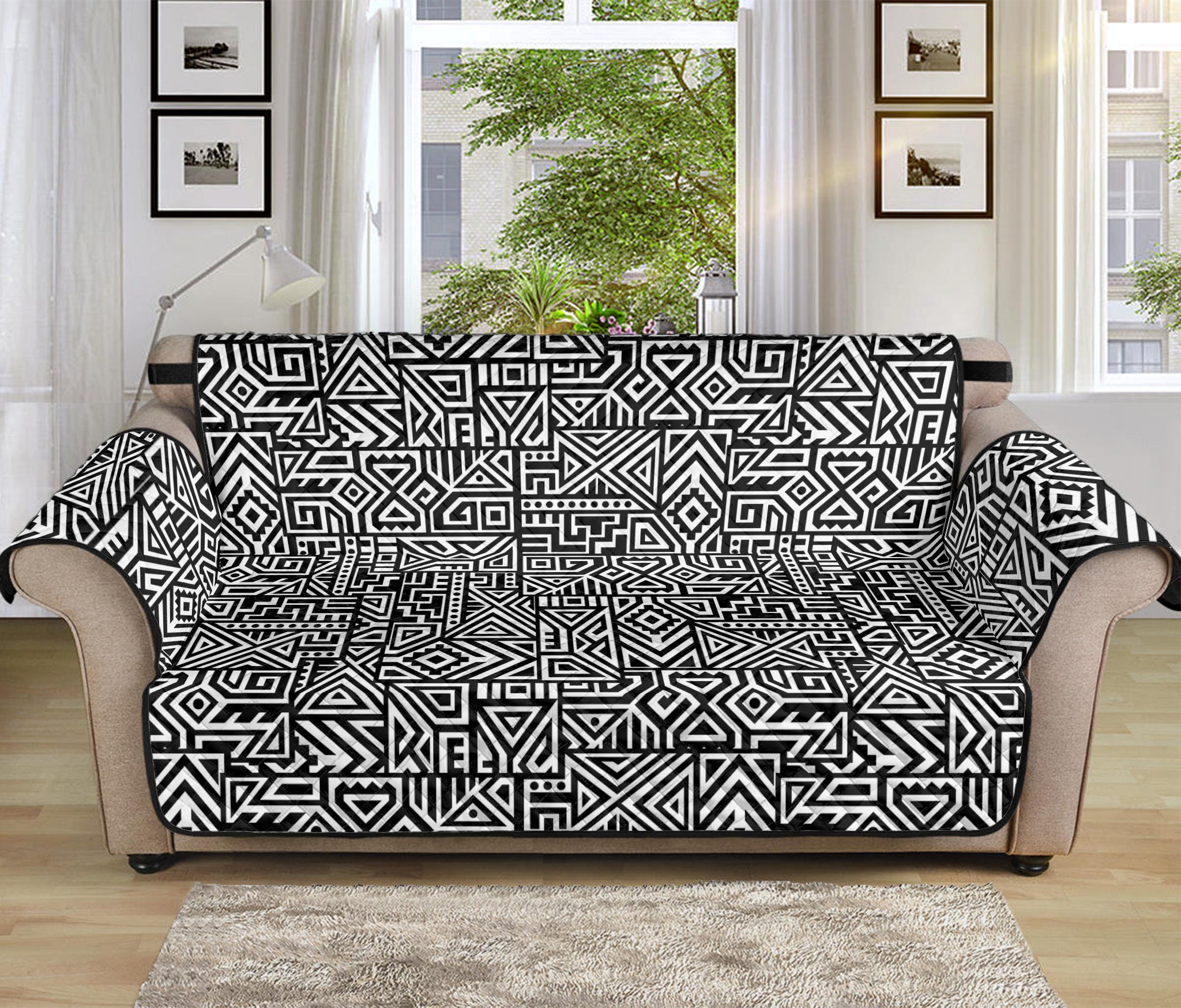 Black And White Geometric African Print Sofa Protector