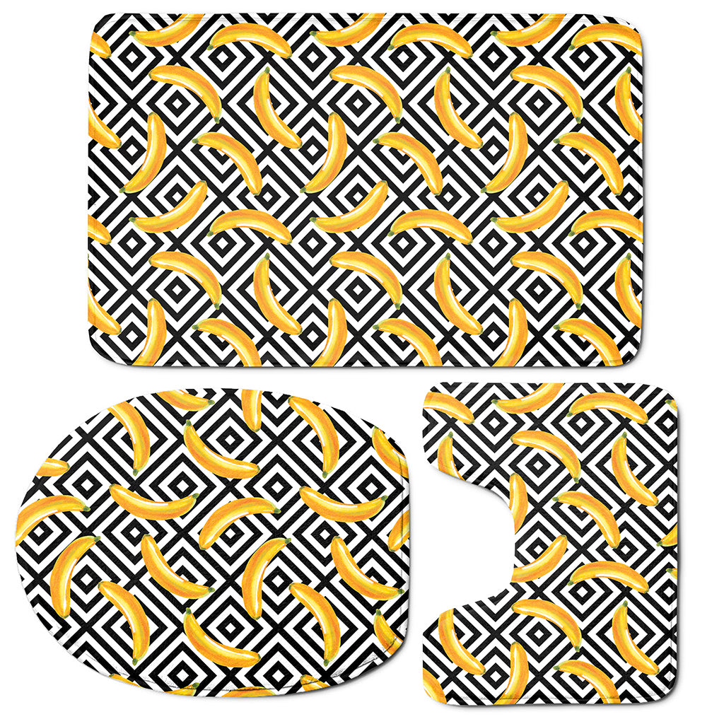 Black And White Geometric Banana Print 3 Piece Bath Mat Set