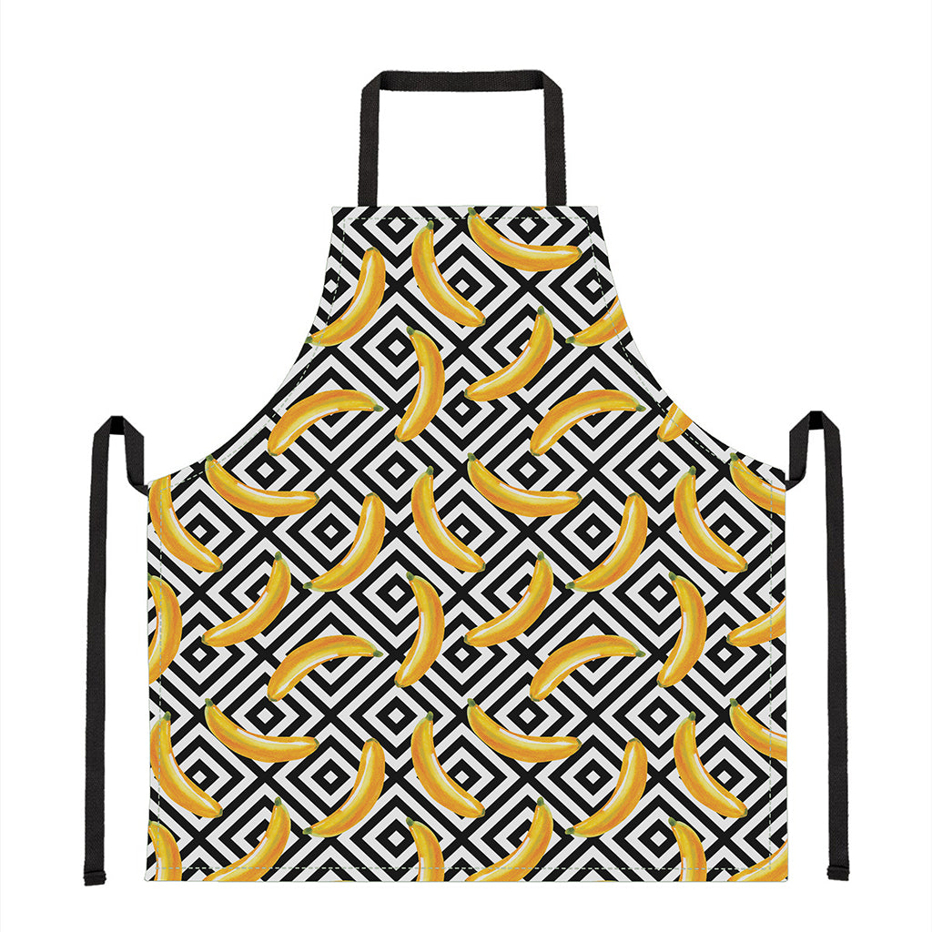 Black And White Geometric Banana Print Apron