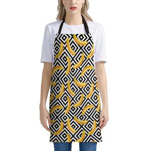 Black And White Geometric Banana Print Apron