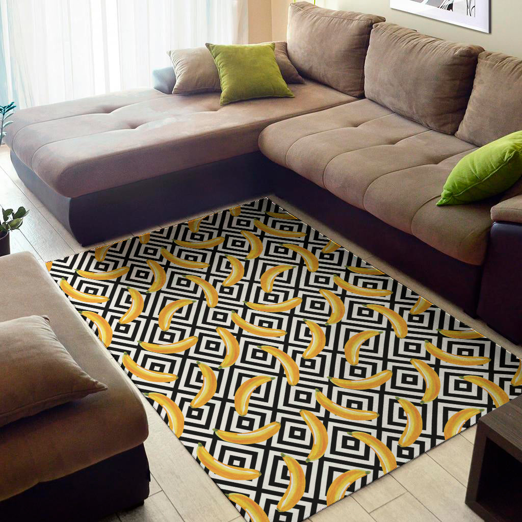 Black And White Geometric Banana Print Area Rug