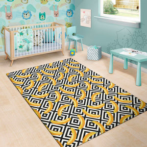 Black And White Geometric Banana Print Area Rug