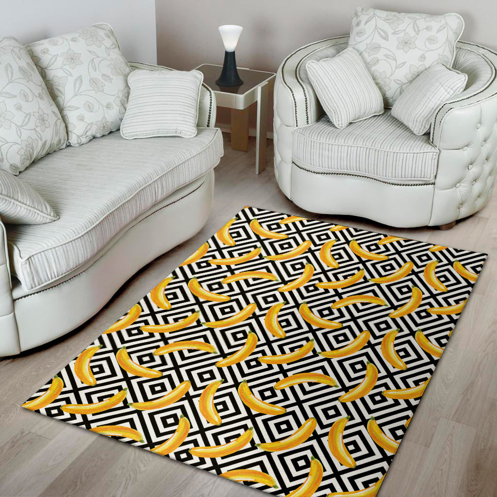 Black And White Geometric Banana Print Area Rug