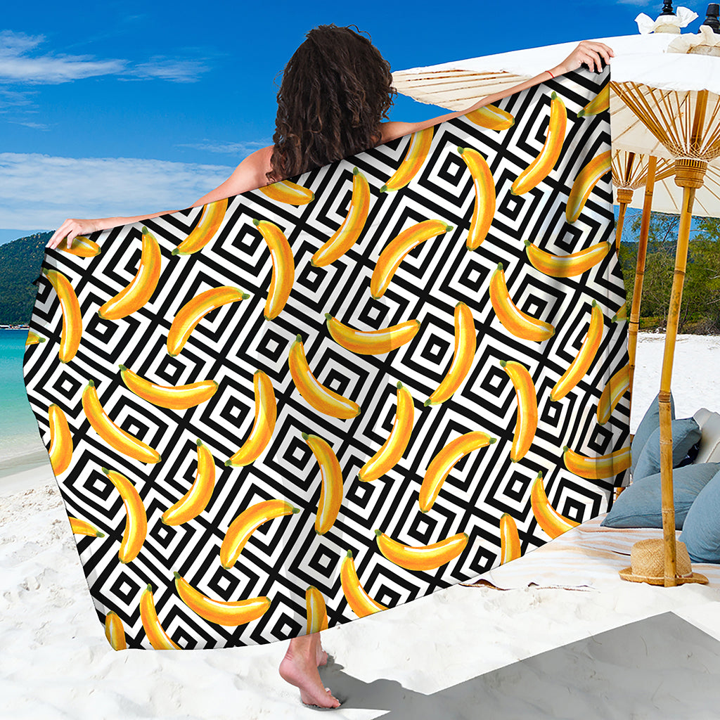 Black And White Geometric Banana Print Beach Sarong Wrap