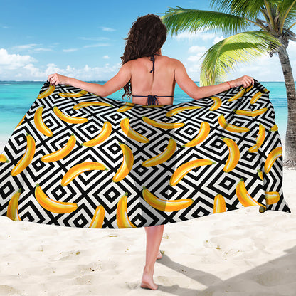 Black And White Geometric Banana Print Beach Sarong Wrap