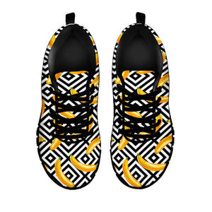 Black And White Geometric Banana Print Black Sneakers