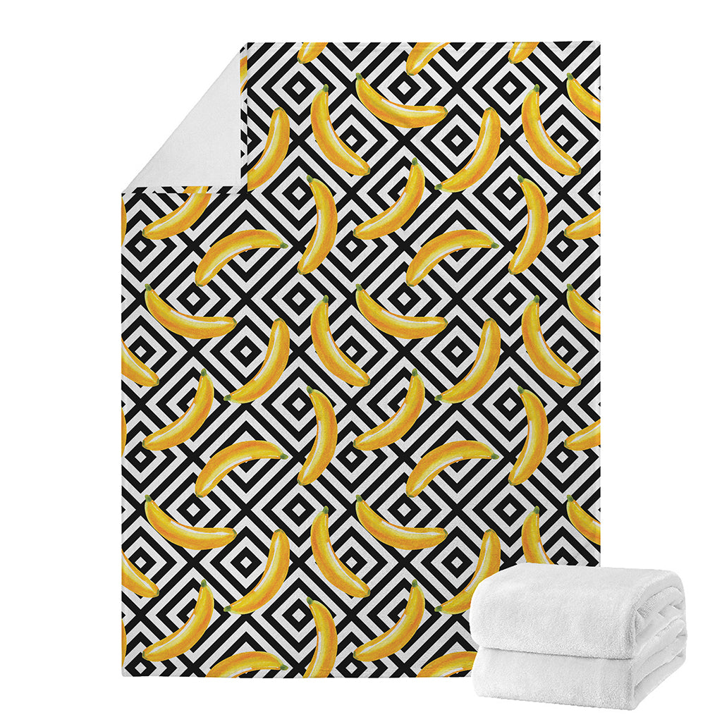 Black And White Geometric Banana Print Blanket