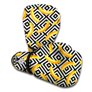 Black And White Geometric Banana Print Boxing Gloves