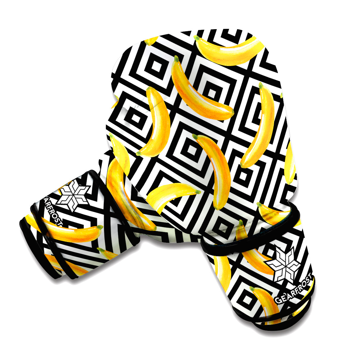 Black And White Geometric Banana Print Boxing Gloves