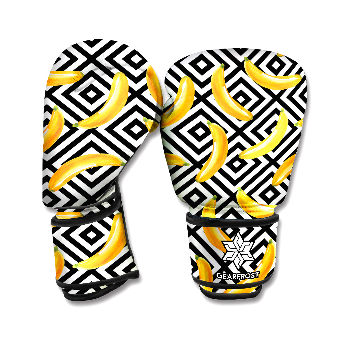 Black And White Geometric Banana Print Boxing Gloves