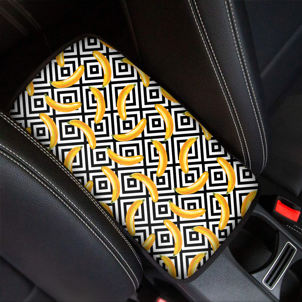 Black And White Geometric Banana Print Car Center Console Cover