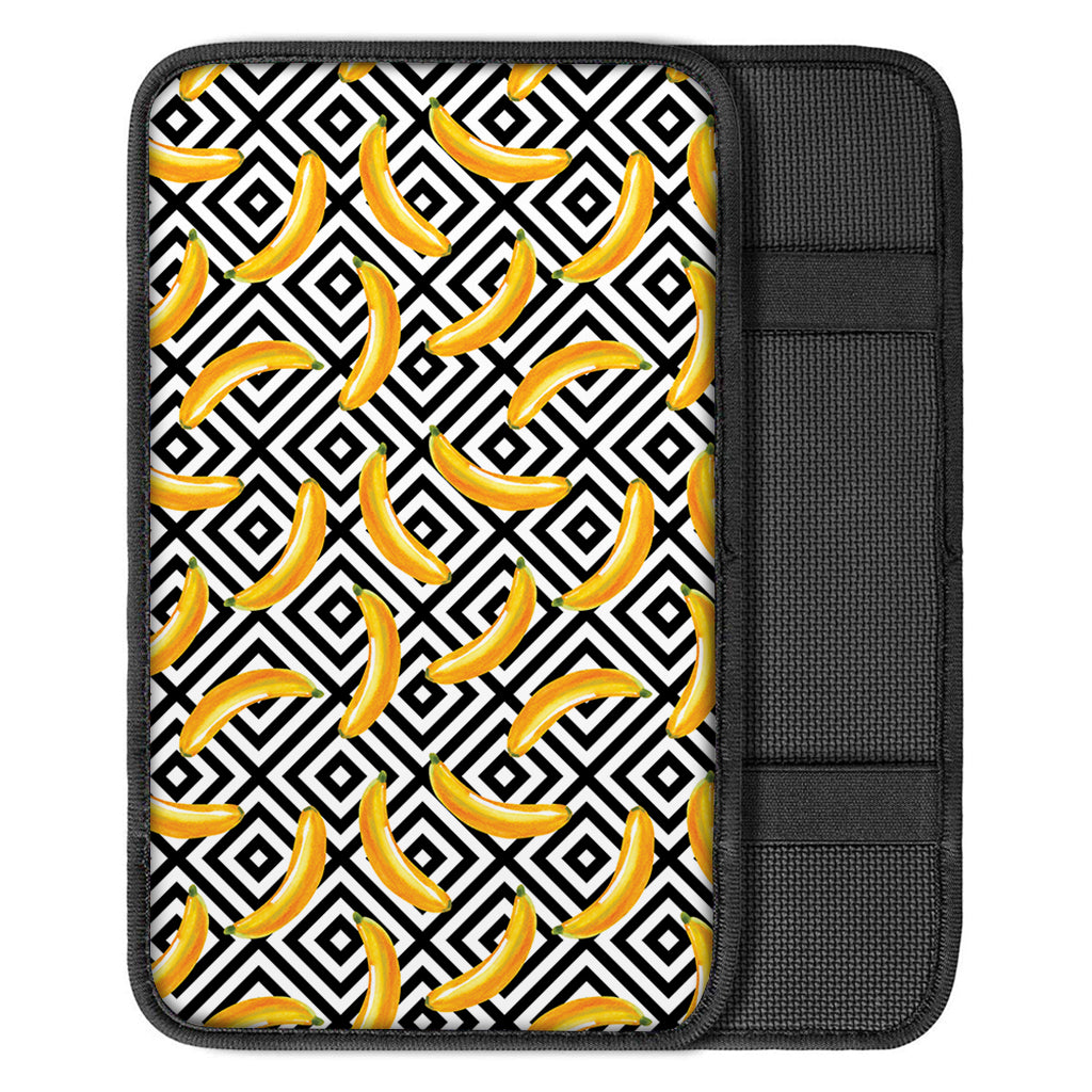 Black And White Geometric Banana Print Car Center Console Cover