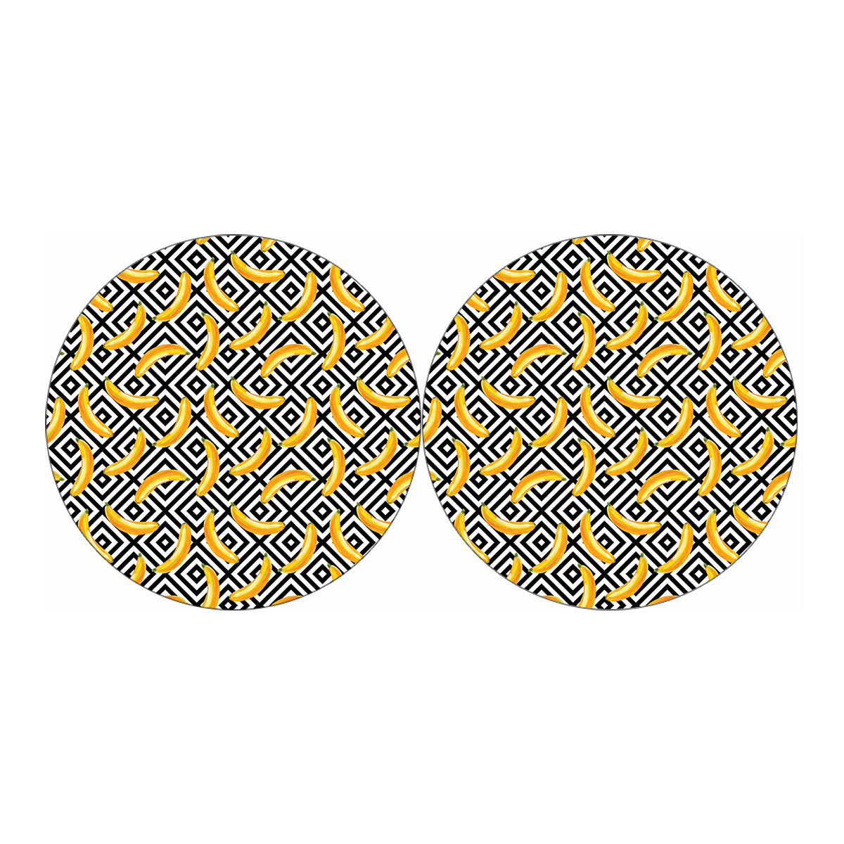 Black And White Geometric Banana Print Car Coasters