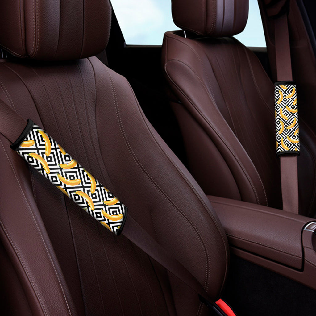 Black And White Geometric Banana Print Car Seat Belt Covers