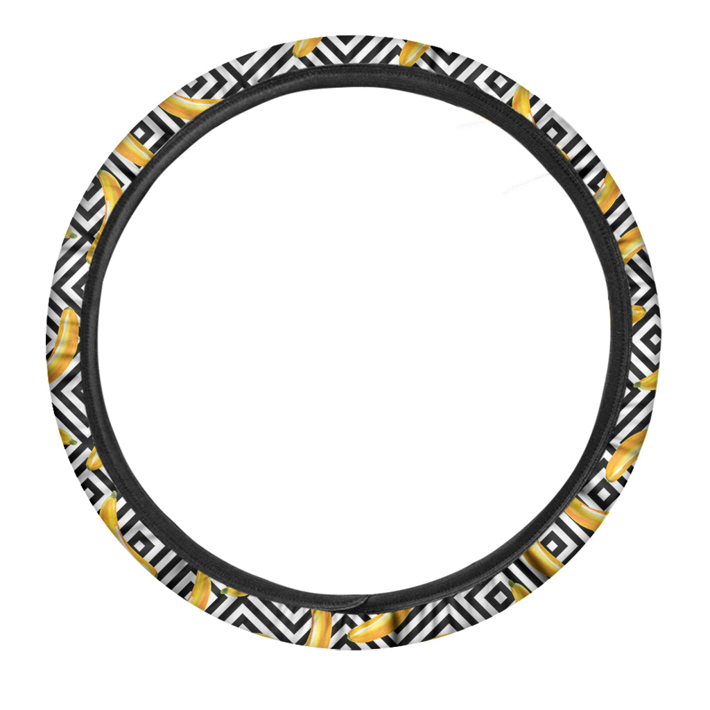 Black And White Geometric Banana Print Car Steering Wheel Cover