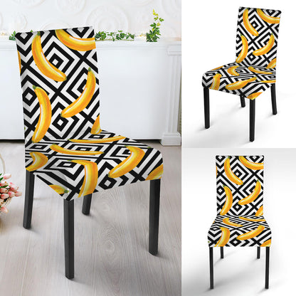 Black And White Geometric Banana Print Dining Chair Slipcover
