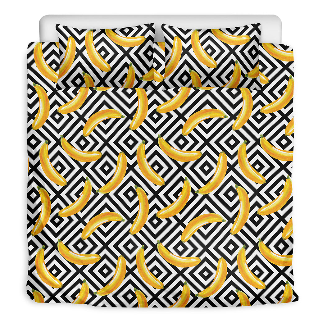 Black And White Geometric Banana Print Duvet Cover Bedding Set