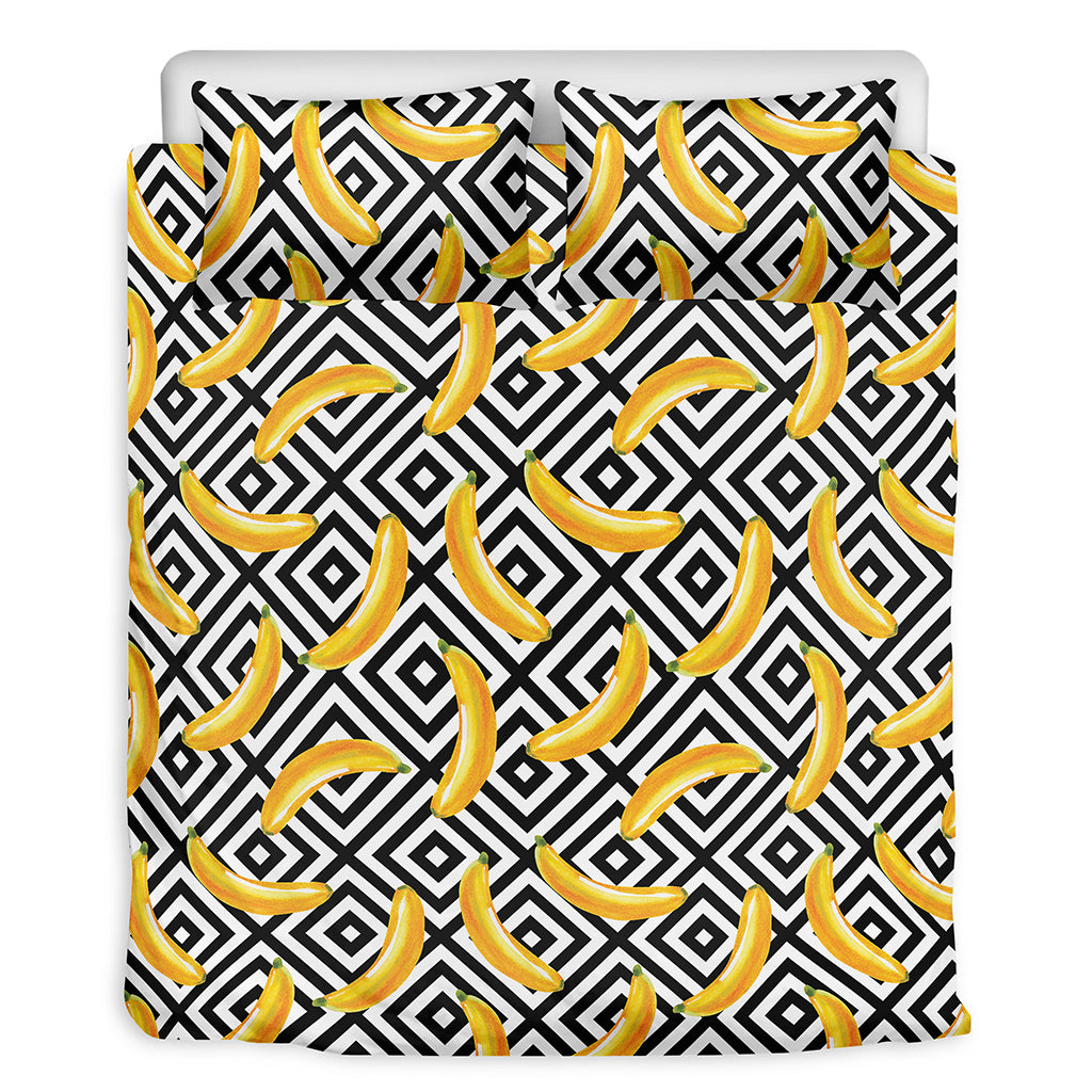 Black And White Geometric Banana Print Duvet Cover Bedding Set