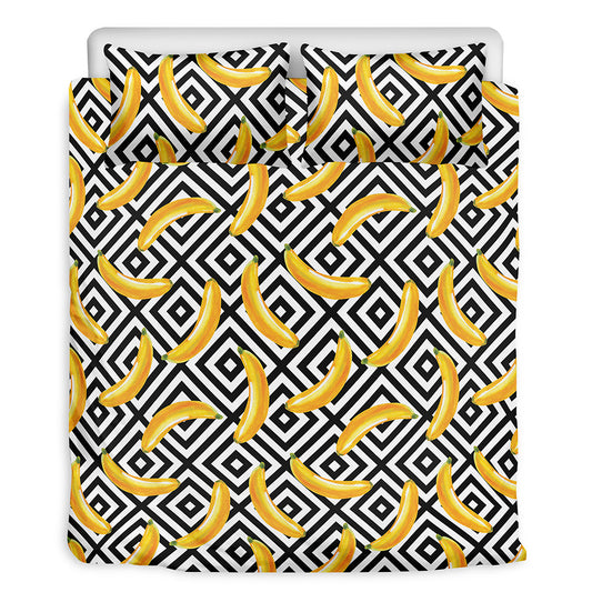 Black And White Geometric Banana Print Duvet Cover Bedding Set