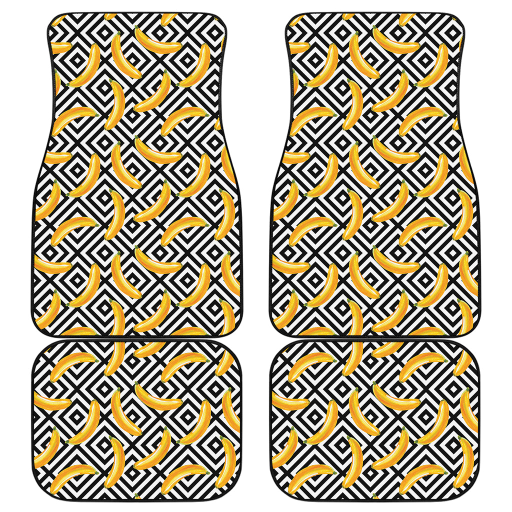 Black And White Geometric Banana Print Front and Back Car Floor Mats