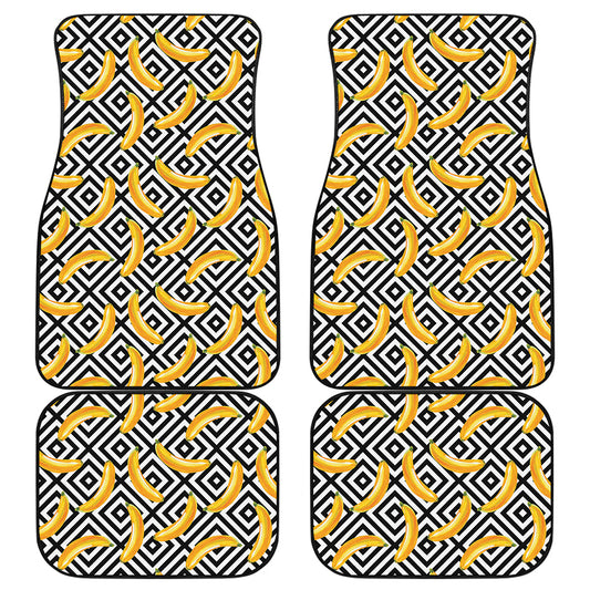 Black And White Geometric Banana Print Front and Back Car Floor Mats